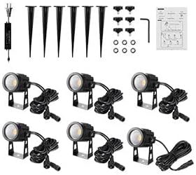 Landscape Lighting, 3W 12V Extendable Low Voltage 6 in 1 Landscape Lights with Transformer IP65 Waterproof 1800 Lumen Outdoor Spotlight for Garden Walls Trees Flag Pathway, Warm White