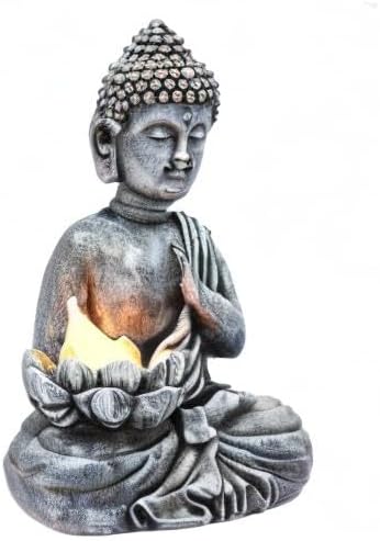 Solar Buddha Statue - Outdoor Zen Sculpture With Flickering LED Lotus Light - Waterproof Garden Decor Gift - 11.81 Inch
