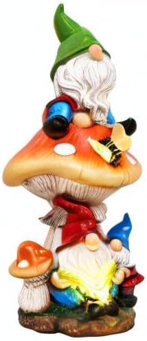 TERESA'S COLLECTIONS Garden Gnomes Statues Decorations for Yard with Solar Lights, Resin Sculptures& Statues on Mushroom Reading Garden Outdoor for Patio Lawn Ornaments,Ideal Gifts for Mom, 12.6"