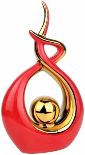 Norrclp Home Decor Modern Abstract Art Ceramic Statue Table Decorations for Dining Room Living Room Office Centerpiece (Red and Gold, Small)