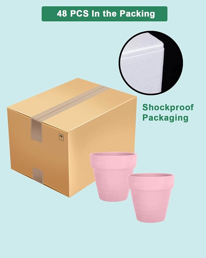 vensovo 48 Pcs 2" Tiny Terracotta & Terra Cotta Pots with Drainage - Peach Pink Small Mini Clay Ceramic Pottery Planter Ideal for Indoor/Outdoor Plants, Crafts, Wedding Favors