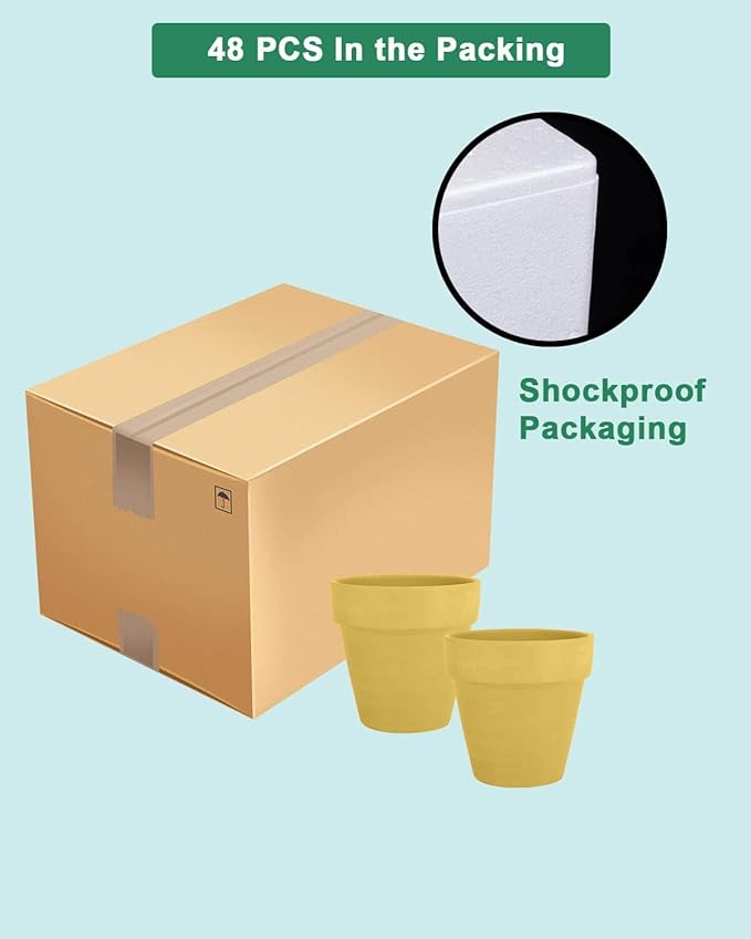 vensovo 48 Pcs 2" Tiny Terracotta & Terra Cotta Pots with Drainage - Yellow Small Mini Clay Ceramic Pottery Planter Ideal for Indoor/Outdoor Plants, Crafts, Wedding Favors