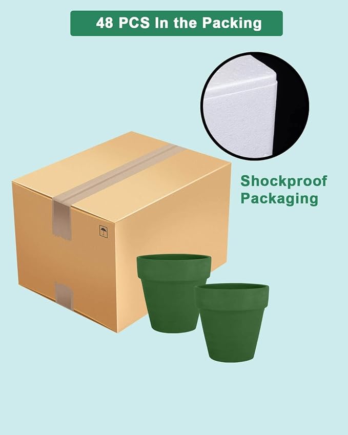 vensovo 48 Pcs 2" Tiny Terracotta & Terra Cotta Pots with Drainage - Green Small Mini Clay Ceramic Pottery Planter Ideal for Indoor/Outdoor Plants, Crafts, Wedding Favors