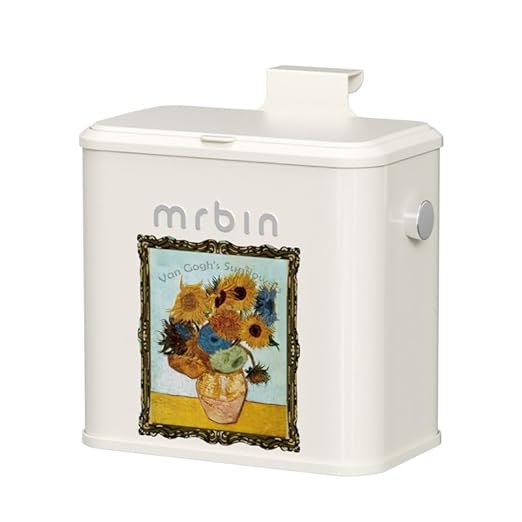 Mrbin Metal Compost Bin Countertop with Lid, Hanging Trash Can for Kitchen Cabinet Door, Wall Mounted Indoor Recycle Basket Food Waste Scrap Dustbin for Kitchen Under Sink with Inner Bucket, Sunflower