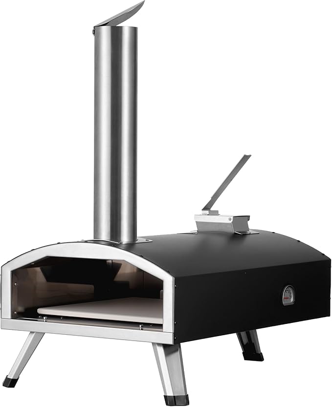 VEVOR OUTDOOR Pizza Oven, 12 Inch Wood Fired Pizza Ovens, Pellet Pizza Stove with Thermometer, Portable Pizza Maker for Outside Backyard Patio Camping, Pizza Stone, Carry Bag, Shovel, Black