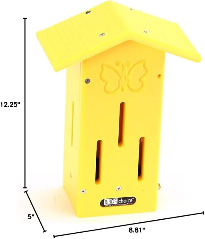 Birds Choice SNPMBFH Recycled Pole Mounted Butterfly House w/ Engraved Butterfly Silhouette, Butterfly House, 12.25", Yellow