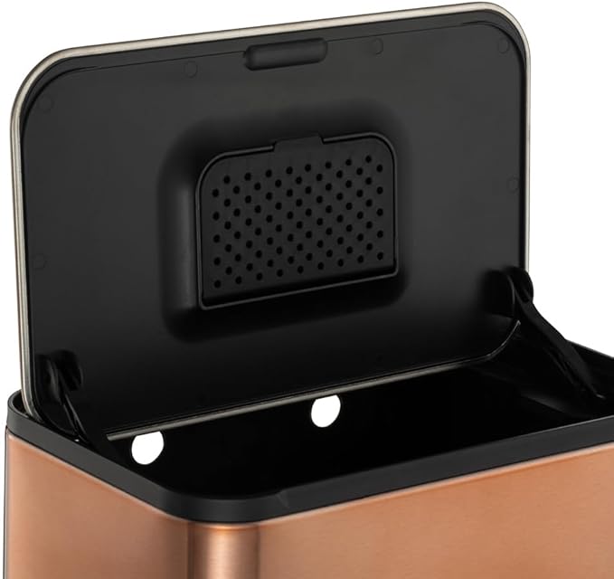 RED FACTOR Stainless Steel Hanging Trash Can with Lid and Inner Bucket – Slim 1.3 Gallon Odor-Free Compost Bin for Kitchen Cabinet, Countertop, Under Sink, or Bathroom (Copper)