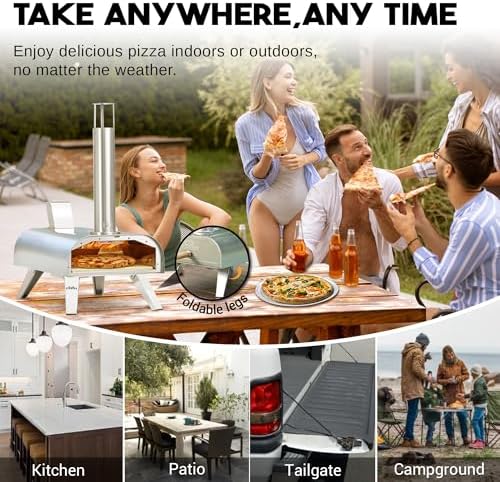 BIG HORN OUTDOORS 12" Dual Fuel Pizza Oven – Electric & Wood Pellet, Indoor & Outdoor High-Temp Pizza Maker (1000°F) with Pizza Stone for Wood-Fired Flavor