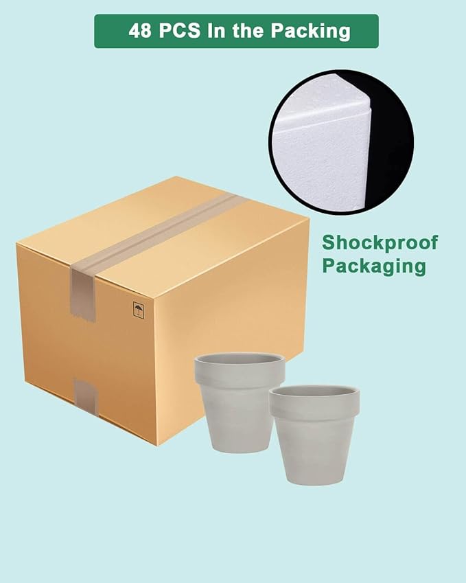 vensovo 48 Pcs 2" Tiny Terracotta & Terra Cotta Pots with Drainage - Grey Small Mini Clay Ceramic Pottery Planter Ideal for Indoor/Outdoor Plants, Crafts, Wedding Favors