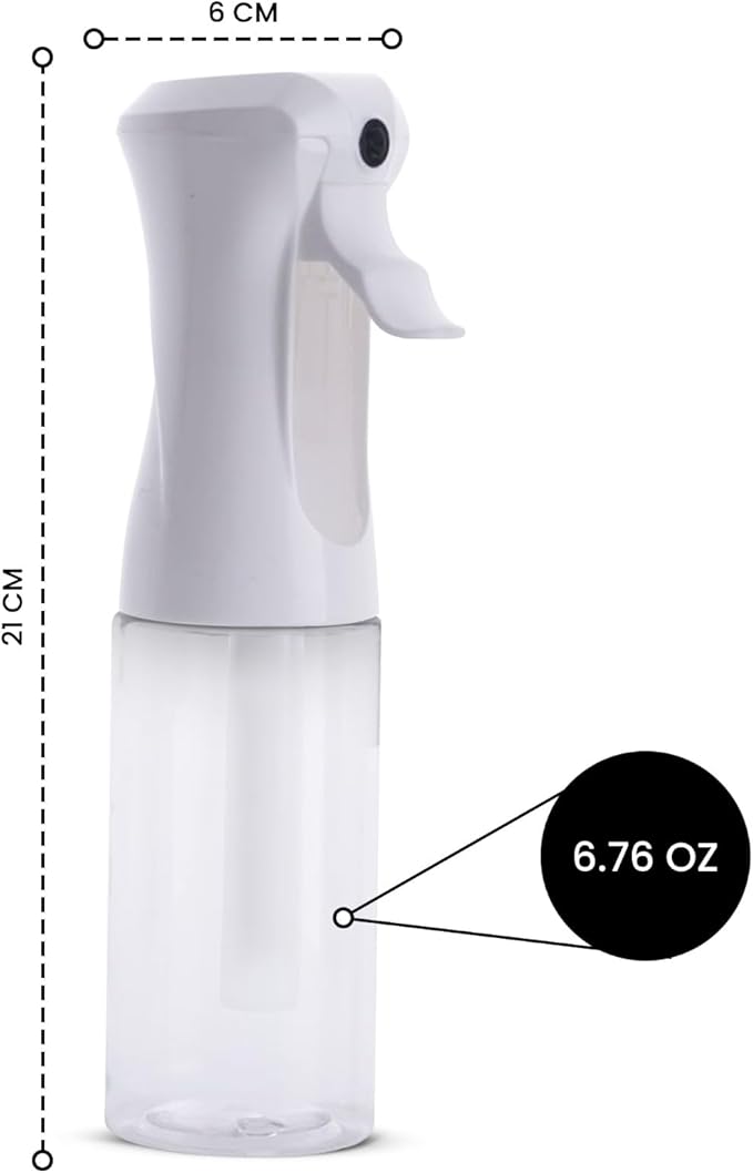 VIGOR PATH Continuous Spray Bottle - Ultra Fine Mist Water Sprayer for Hair, Home Cleaning, Plants, Salons - 200ml / 6.7oz Empty Spray Bottle (Clear)