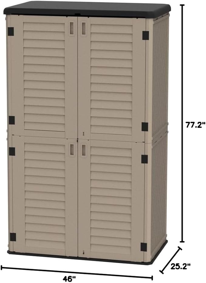 HOMSPARK Storage Shed Weather Resistance, Multi-Purpose Outdoor Storage Cabinet for Backyards and Patios, Horizontal Storage Shed for Lawnmower, Patio Accessories (Coffee, Tall - 53 cu.ft)
