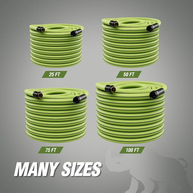 Rugged Rhino Heavy Duty Flexible Light Weight Garden Hose, 100ft x 5/8in, 4 Layer Leakproof Outdoor Gardening Tools, Watering Supplies, Powerful Water Pressure for Lawn, Flowers, Green Black