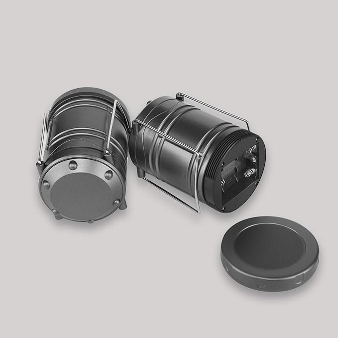 Lichamp LED Camping Lantern, 4 Pack Battery Powered Flashlight for Power Outages, Portable Collapsible Hanging Light Essential for Home, Outdoor, Emergency Lamp Survival Kit Gear for Hurricane, Gray