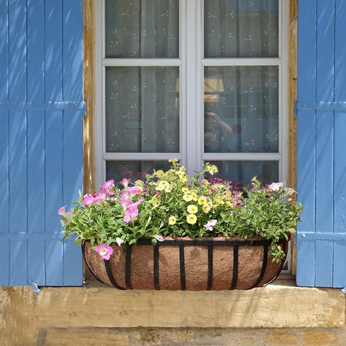 2 Pack Trough Coco Liner Fiber Replacement for Planters, 24/30/36/48 inch Half Moon Coconut Coir Planter for Window Box/Hanging Trough Planter, Garden Flower Vegetables Pot, Fence Flower Baskets