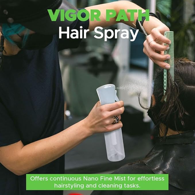VIGOR PATH Continuous Mist Spray Bottle – Fine Mist Sprayer for Hair, Plants, Cleaning & Beauty – Refillable & Reusable Water Spray Bottle (Clear, 10oz)