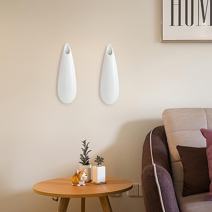 2 Pack White Ceramic Wall Vases,11.8 Inch Wall Hanging Plant Holder,Cubicle Modern Decor Plant Holder Vase for Indoor Plants, Hanging Propagation Flower Pots for Air Vases