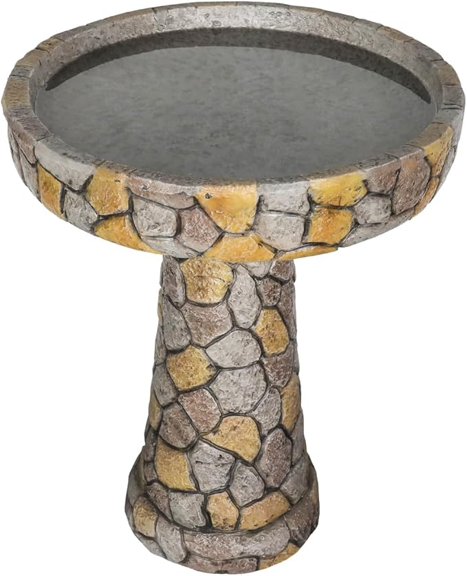 Outdoor Concrete Bird Bath - 24" H * 18.8" Φ Mosaic Stone Design BirdBath Perfect for Adding Interest to Garden, Patio, Backyard, Porch and Deck