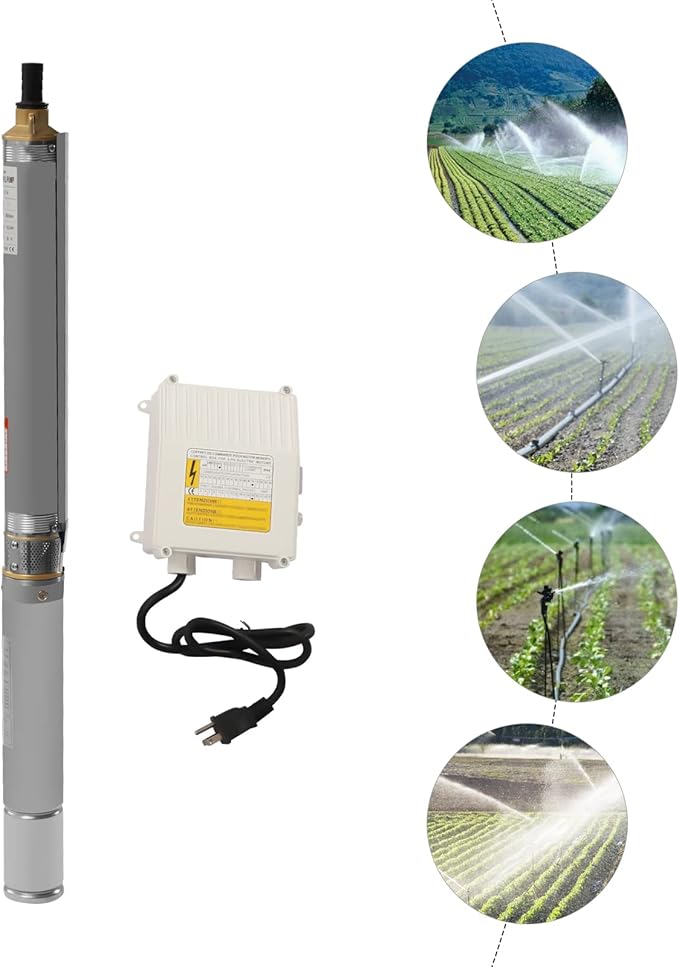 Deep Well Submersible Pump 110V 370W Electric Solar Powered Water Pump, 16 GPM Flow, 216ft Lift, Farm Ranch Irrigation Submersible Bore Hole Deep Well Pump 3420 RPM