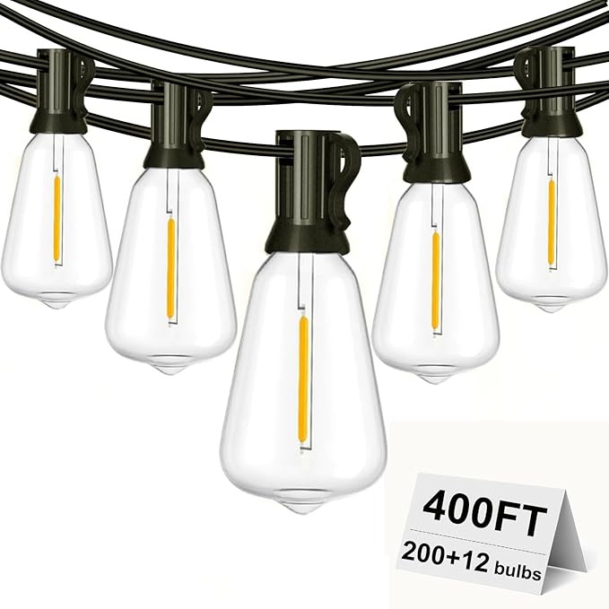 SUFEIMAS Outdoor String Lights Waterproof 400FT (100ft*4) shatterproof Patio Lights for Outside with 212 Vintage dimmable LED Edison Bulbs,Backyard Lights for Fence Garden,Balcony Porch Party Bistro