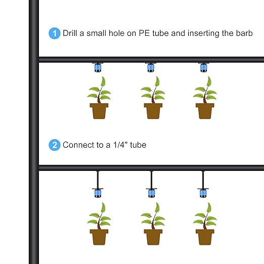 MECCANIXITY Drip Emitters Fan Shape Adjustable 360 Degree Blue for 1/4" Irrigation Tube Hose 50pcs