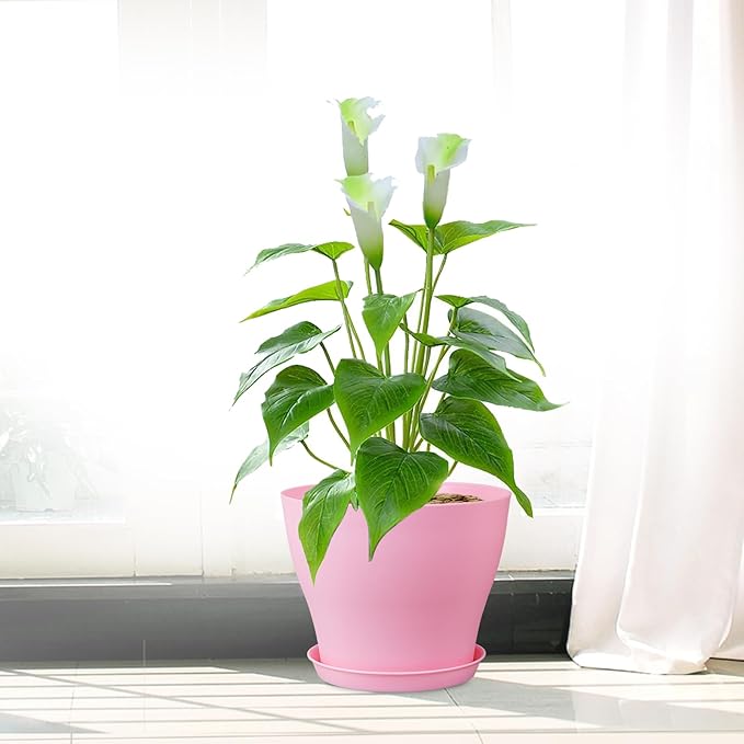 6 inch Plastic Nursery Pots, 16 Pack Plant Pots for Small Indoor Outdoor Plants, Flower Pots with Drainage Holes and Saucers, Decorative Seedling Starter Planters for House Plants, Colorful