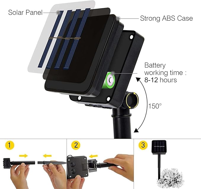 Solar String Flower Lights Outdoor 100 LED 40Ft Multi-Color Fairy Lights with 8 Lighting Modes, Waterproof for Garden, Yard, Porch, Christmas, Wedding, Party, Xmas Tree Decoration