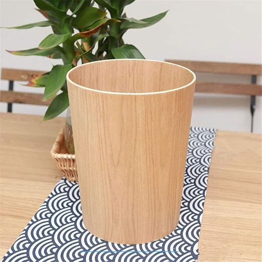 Natural Wood Trash Can, Round Stackable Wastebasket, Garbage Recycling Bin for Bathrooms, Powder Rooms, Kitchens, Home Offices (Light Wood)