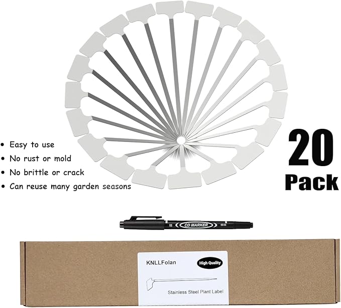 Stainless Steel Plant Labels, Metal Waterproof Plant Markers,Height 12.75 in, Label Area 2.5 in*1.25 in resuable Nursery Tags for Vegetables herb Flower Seed Green House- 20-Pack