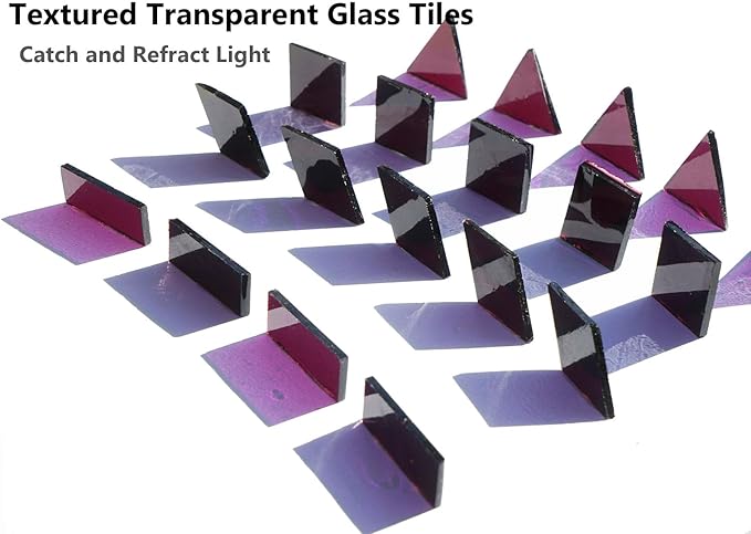 Large Crisp Transparent Textured Deep Purple Glass Mosaic Tiles for DIY Crafts, 200g Stained Pieces Bulk for Art, 4 Shapes Mixed for Adult and Beginner