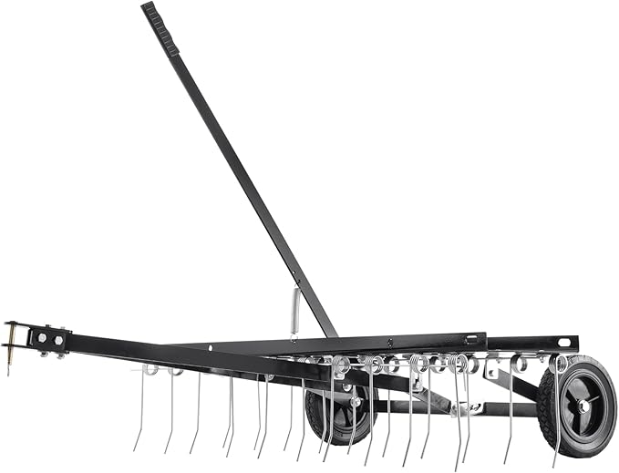 VEVOR Tow Behind Dethatcher, 40-inch Tow Dethatcher with 20 Spring Steel Tines, Lawn Dethatcher Rake for ATV or Mower, Tow Behind Lawn Rake with Lift Handle for Garden Farm Grass