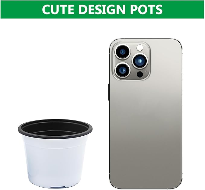 Nursery Pots, 100 Pack 2.8 inch Plastic Plant Pots, Small Flower Pots for Succulents, Seedlings, Flowers, Transplanting(White)