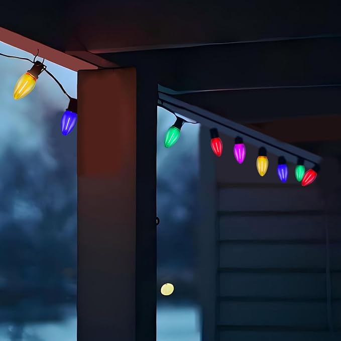 C7 LED Multicolor Christmas String Lights, 25FT with 27 Clear Bulbs, Hanging Outdoor Christmas Decorations for Tree, Patio, Garden, Yard