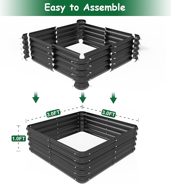 3x3x1 FT Raised Garden Bed with Steel Cable, Elevated PP Planter Box Stand for Gardening, Backyard Patio Ground Raised Bed for Planting Vegetables Flower Herb and Succulents, Black