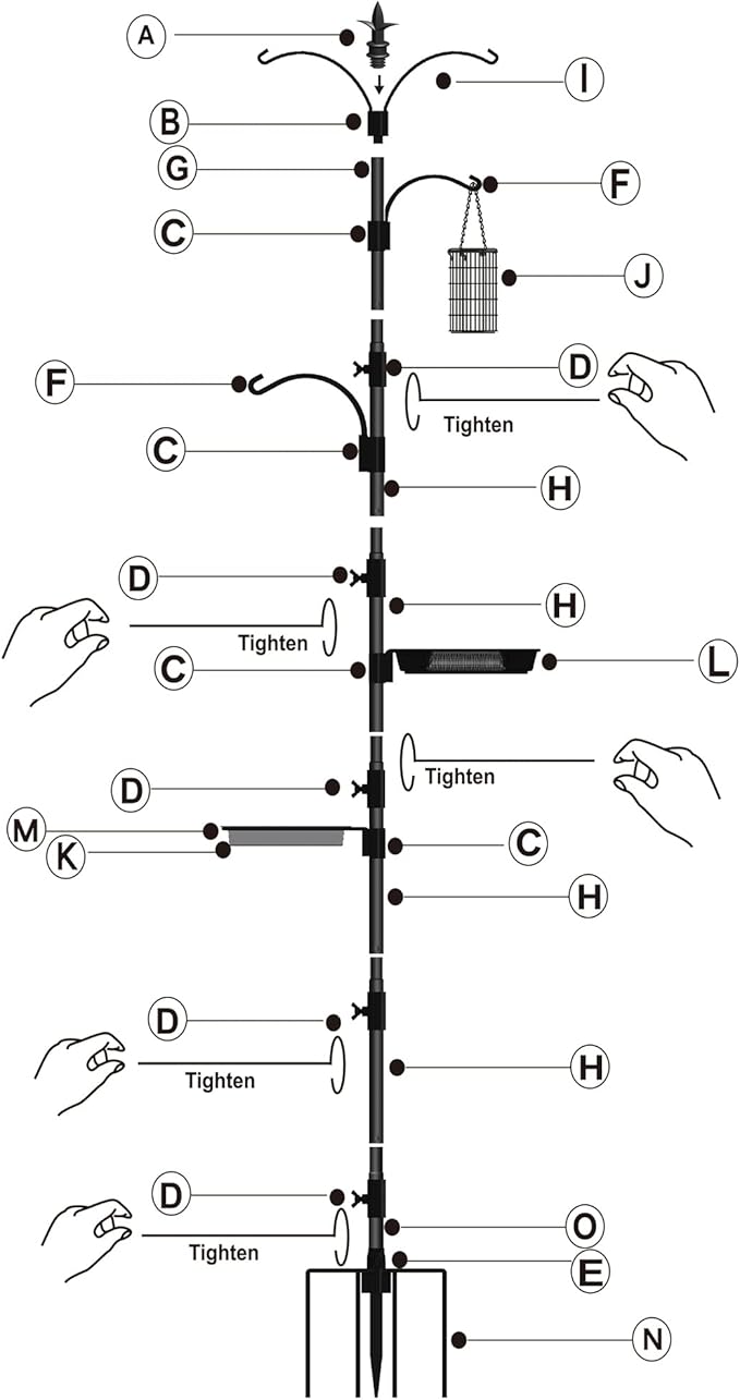 yosager Premium Bird Feeding Station Kit, 90" x 23" Birds Feeder Pole, Planter Hanger, Multi Feeder Hanging Kit with Metal Suet and Bath for Bird Watching, Attracting Wild Birds