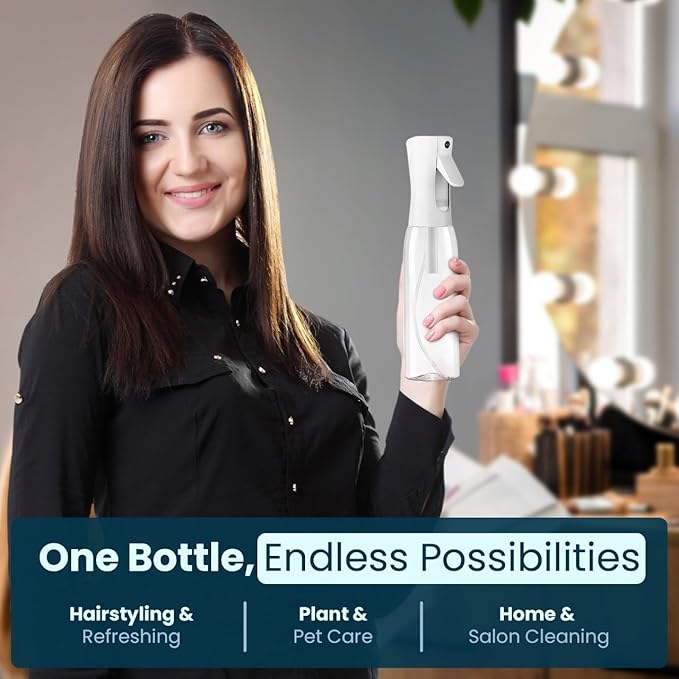 VIGOR PATH Ultra Fine Mist Spray Bottle – Continuous Mister for Hair, Plants & More, Professional Salon & Barber Quality, Clear Refillable Bottle, 500ml (17oz)