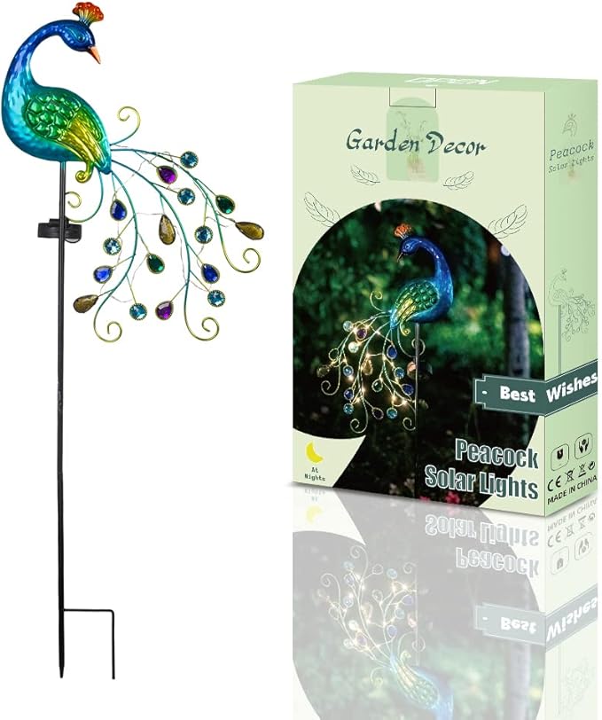 VEWOGARDEN Metal Peacock Solar Garden Lights Stakes - Waterproof Landscape Path Lights for Outdoor Patio Lawn Yard Decorations (38"*14"*2.5")Outdoor
