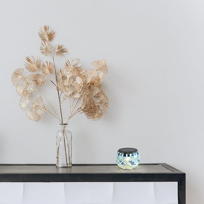 Uonlytech 3Pcs Mosaic Ball Garden Lights Outdoor Mosaic Lawn Lamps Solar Lights Glass Globe Powered Color Changing Solar Lamps Outdoor Indoor Decorations Garden Patio Yard Pathway (Blue)