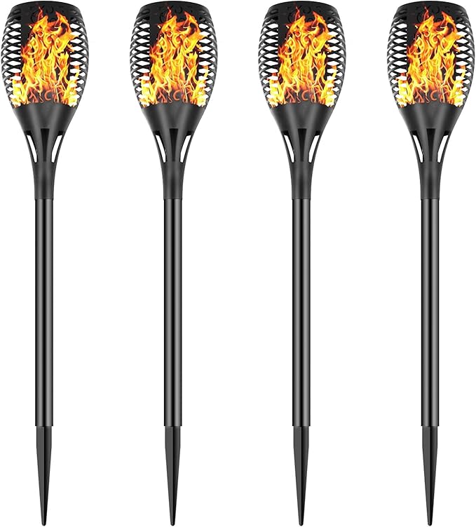 Solar Torch Lights with Flickering Flame, Fire Effect Garden Light, Auto On/Off Dust to Dawn, Outdoor Waterproof Landscape Decoration, Solar Powered Security Torch Light for Patio, 4 Pack