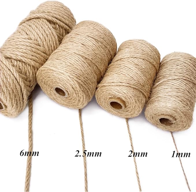 Leecogo 6mm Jute Rope, 66 Feet 4 Ply Heavy Duty and Thick Twine Rope for Gardening, Crafting, Packing, Bundling and Home Decor