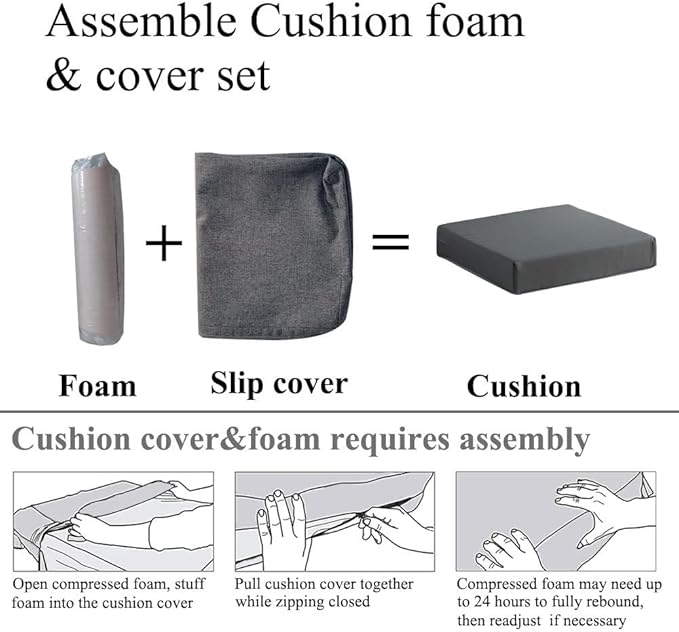 Patio Chair Cushions Set of 2 Non Slip Bottom Chair Pad with Ties Waterproof Square Outdoor Seat Cushion Replacement for Garden Swing Furniture 20x20 Inch, Gray