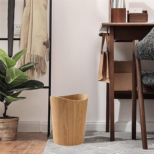 Wood Trash Can, Round Stackable Wastebasket, Natural Garbage Recycling Bin for Bathrooms, Powder Rooms, Kitchens, Home Offices (B-Light Wood)