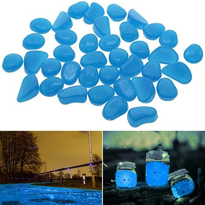 Oubest Glow in The Dark Rocks Glow Pebbles Outdoor Bulk Blue Decorations Stones for Garden Fish Tank Aquarium Walkway Plant Pots (500, Blue)