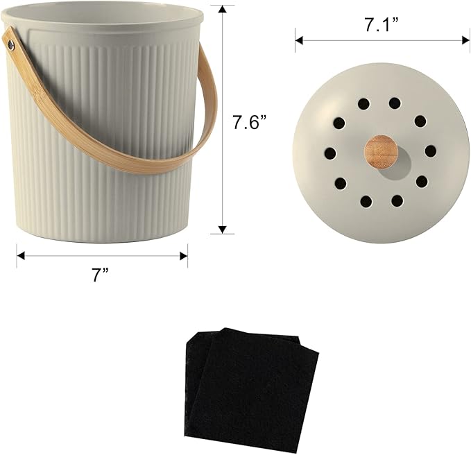 Compost Bin Kitchen, LALASTAR Countertop Compost Bin with Lid, Made of Sustainable Bamboo Fiber, Odorless Indoor Compost Bin, 1 Gallon, Grey