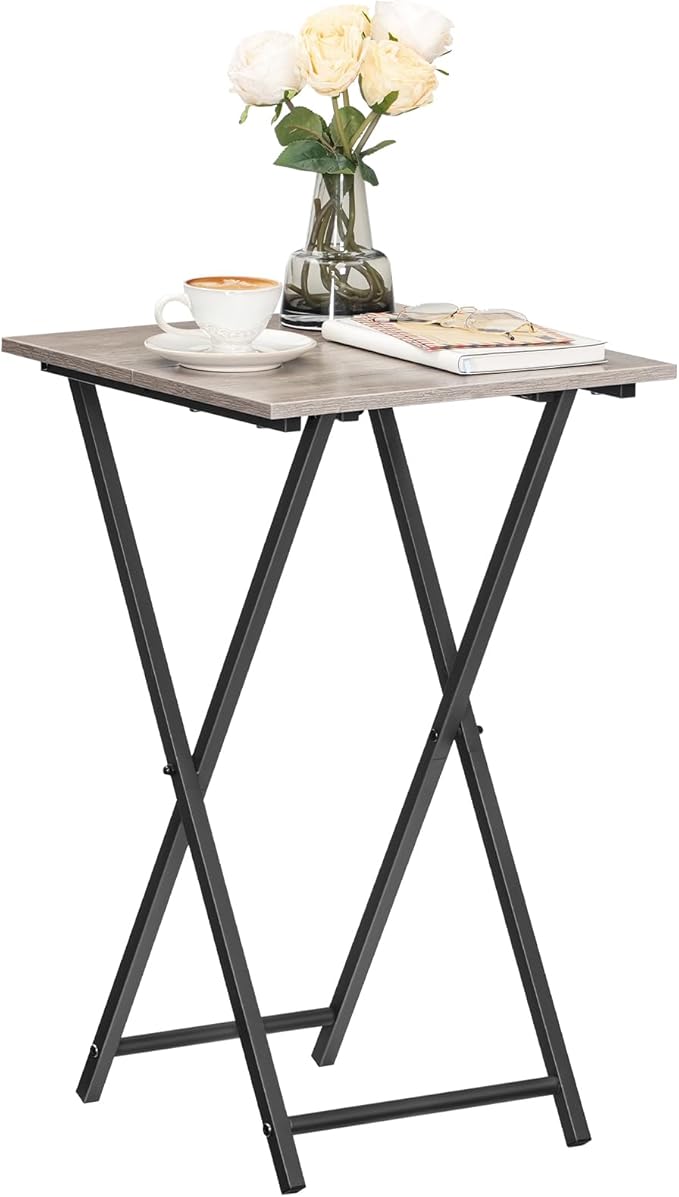 HOOBRO Folding TV Tray Table, Wooden TV Tray, Portable Sofa Side Snack Table, Industrial Desk for Small Spaces, Space-Saving, Easy to Install and Fold, Greige and Black BG27BZ01