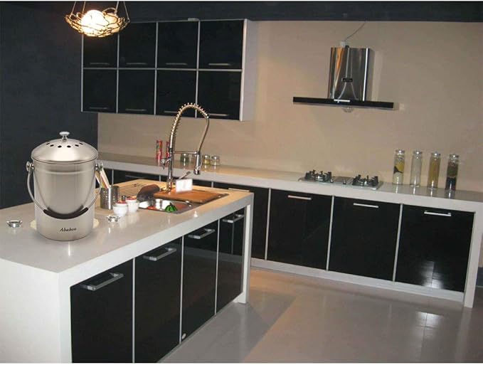 Abakoo Stainless Steel Compost Bin for Kitchen Countertop Compost Bucket Kitchen Pail Compost with Lid 1.3 Gallon-Includes 4 Filters