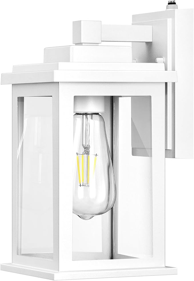 VIANIS White Outdoor Wall Lights, Dusk to Dawn Porch Lights, Anti-Rust Exterior Lighting Fixtures, Dusk to Dawn Outdoor Lighting with Tempered Glass for House, Porch, Garden, Hardwired, Non-Solar