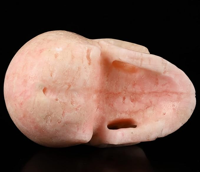 Skullis 5.0" Pink Aragonite Crystal Skull, Hand Carved Gemstone Fine Art Sculpture, Reiki Healing Stone Statue.048 Z8