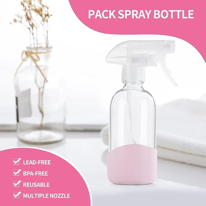 HOMBYS 8 Oz Empty Clear Glass Spray Bottles with Silicone Sleeve Protection Refillable Containers for Cleaning Solutions, Essential Oils, Misting Plants - Quality Sprayer - 1 Pack Boston Bottles