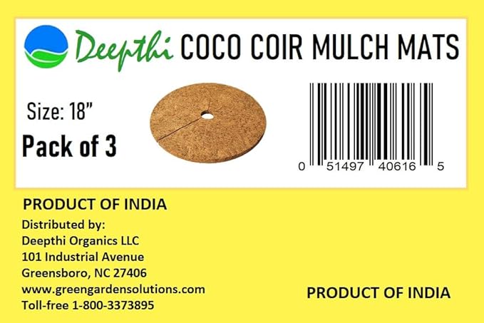 Deepthi 18-Inch Coco Coir Mulch Mats – Pack of 3 Natural Coconut Fiber Discs – Tree Ring Guards, Pot Covers, Sapling Root Protection, Weed Barrier, Moisture Retention for Garden & Potted Plants