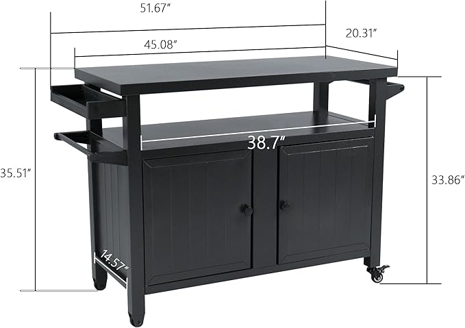 Kozyard BBQ Grill Storage Cart/Bin, Grill Carts Outdoor Storage Cabinet with Wheels, Cooking Prep BBQ Table for Patio Island Home Party Bar (Grey)